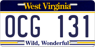 WV license plate OCG131