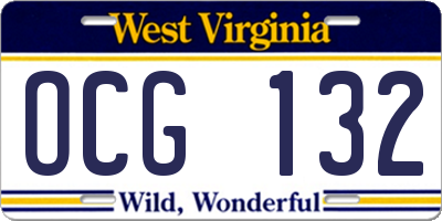 WV license plate OCG132