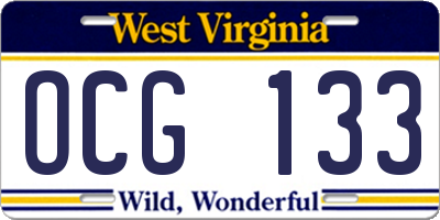 WV license plate OCG133
