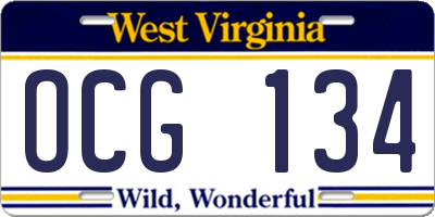 WV license plate OCG134
