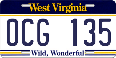 WV license plate OCG135