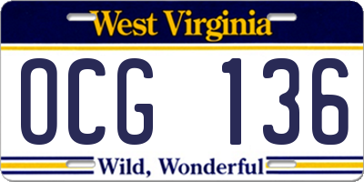WV license plate OCG136