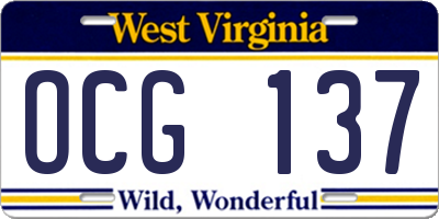 WV license plate OCG137