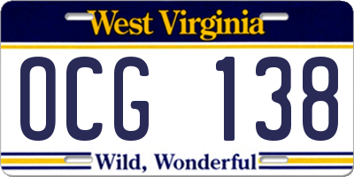 WV license plate OCG138