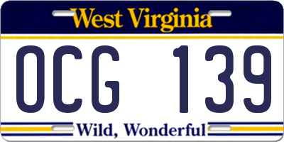 WV license plate OCG139