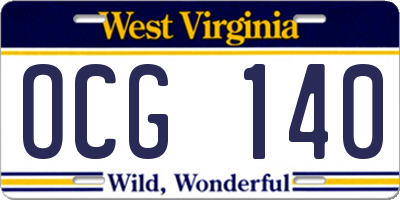 WV license plate OCG140