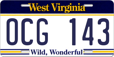WV license plate OCG143