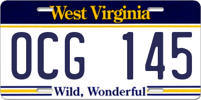 WV license plate OCG145