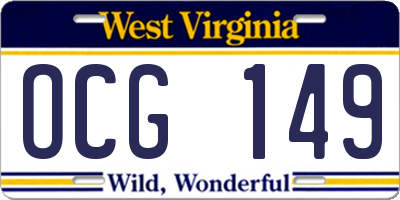 WV license plate OCG149