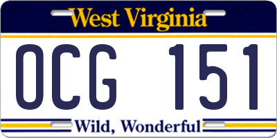 WV license plate OCG151