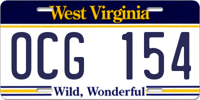 WV license plate OCG154