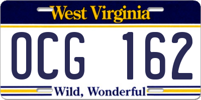 WV license plate OCG162