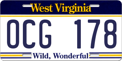 WV license plate OCG178