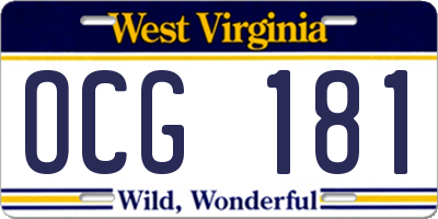 WV license plate OCG181