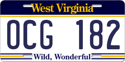 WV license plate OCG182