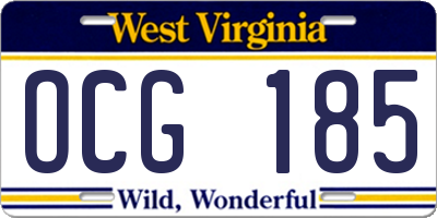 WV license plate OCG185