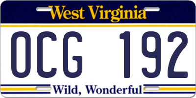WV license plate OCG192