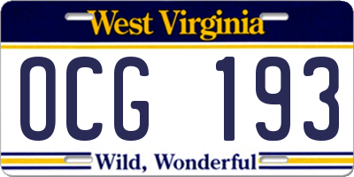 WV license plate OCG193