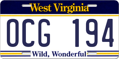 WV license plate OCG194