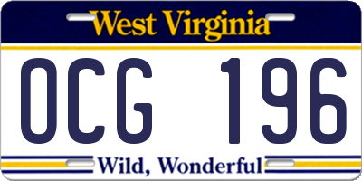 WV license plate OCG196