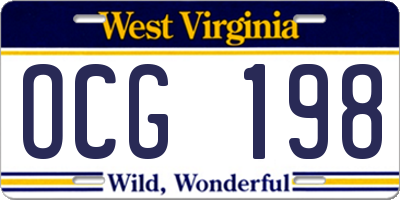 WV license plate OCG198