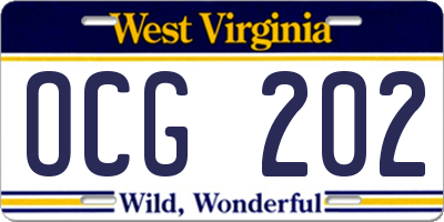 WV license plate OCG202