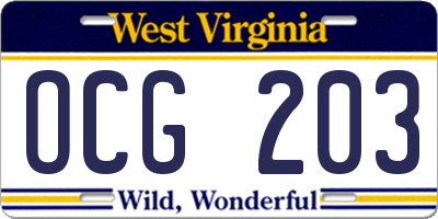 WV license plate OCG203