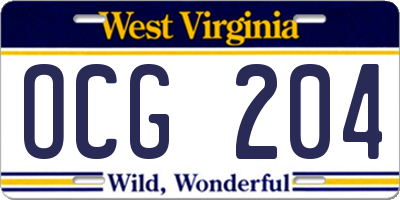 WV license plate OCG204