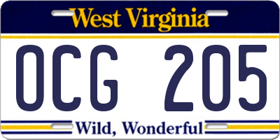 WV license plate OCG205