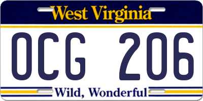 WV license plate OCG206