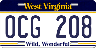 WV license plate OCG208