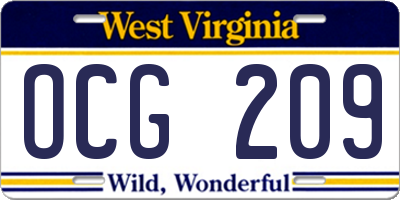 WV license plate OCG209