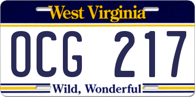 WV license plate OCG217