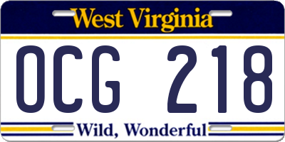 WV license plate OCG218