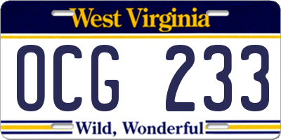 WV license plate OCG233