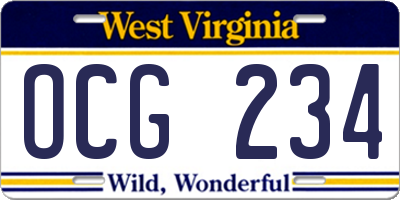 WV license plate OCG234