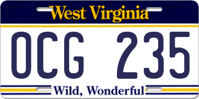 WV license plate OCG235