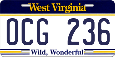 WV license plate OCG236