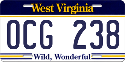 WV license plate OCG238