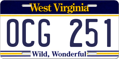 WV license plate OCG251