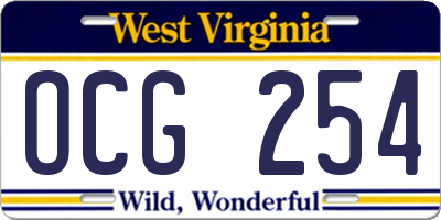 WV license plate OCG254