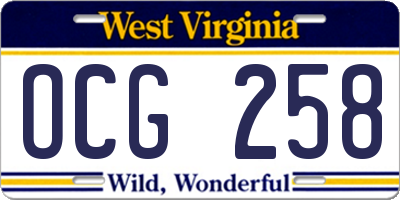 WV license plate OCG258