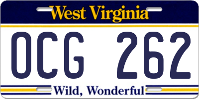 WV license plate OCG262