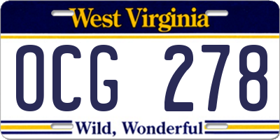 WV license plate OCG278