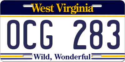 WV license plate OCG283
