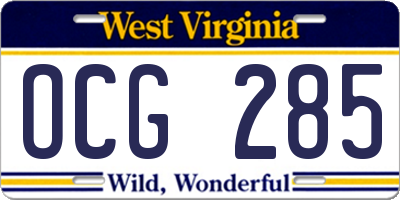 WV license plate OCG285