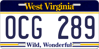 WV license plate OCG289