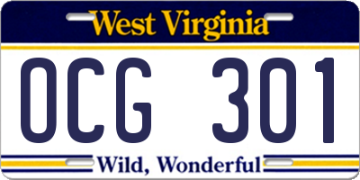 WV license plate OCG301