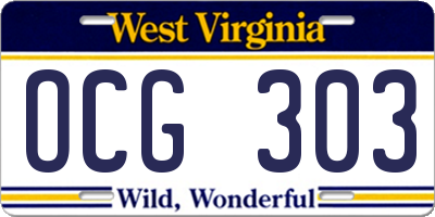 WV license plate OCG303