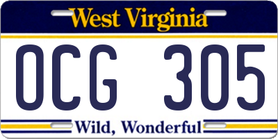 WV license plate OCG305